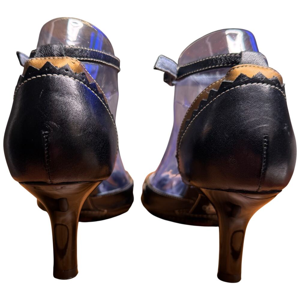 INDIGO by CLARKS Women's 8M Black Leather Slingback Heels Ankle Strap Pumps - Picture 4 of 13